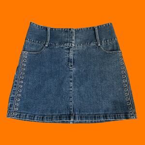 00's vintage denim embroidered y2k low rise mini skirt Size 8 cache